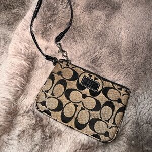 Coach Monogram Wristlet in Black and Tan